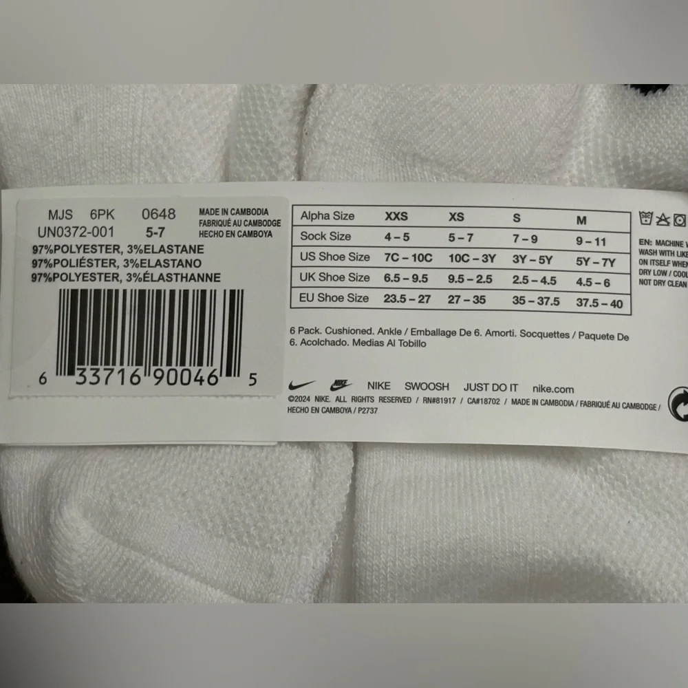 Nike Dri-fit Cushioned Ankle socks 6 Pair pack youth kids boy’s XS